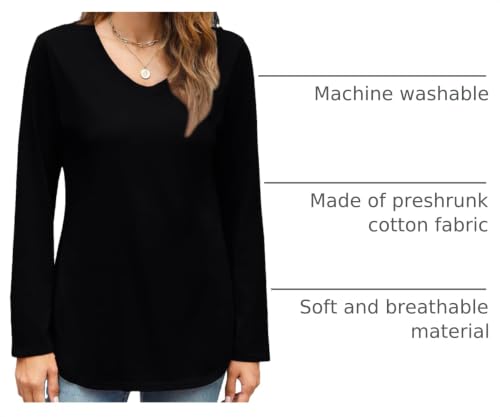 Image of Elesomo Womens T Shirts V Neck Summer Short /Long Sleeve Cotton Tops Tees
