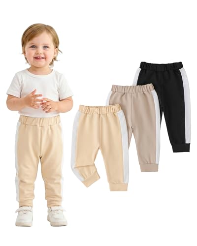 Aura Vane Toddler Girl Pants 2T 3T Toddler Leggings 3 Pack Casual Jogger Pants Solid Color Black Brown Khaki Drawstring Elastic Sweatpants