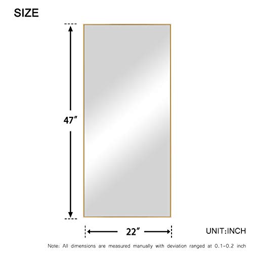 Image of NeuType Large Rectangle Wall Mirror - 47 inchx22 inch, Hanging Mirror for Bedroom, Bathroom, Living Room - Aluminum Alloy Thin Frame, Gold Finish