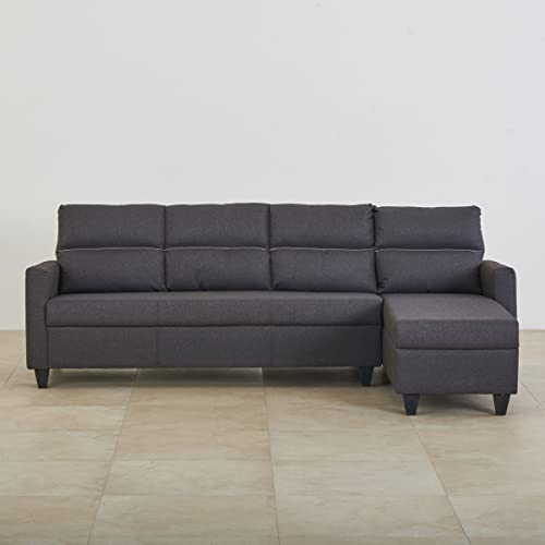 Image of Home Centre | Helios Clary Fabric 4-Seater Right Corner Sofa with Chaise | Sofa for Living Room | Solid Wood | Brown | 1 Year Warranty