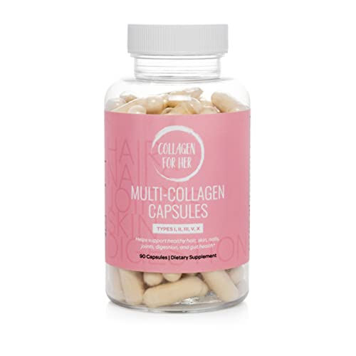 Collagen For Her: Multi Collagen Capsules for Women (Types I, II, III, V, X,) Hydrolyzed Collagen Peptides, Vitamin Supplement for Hair, Skin, Nails, and Joint Support (90 ct.)