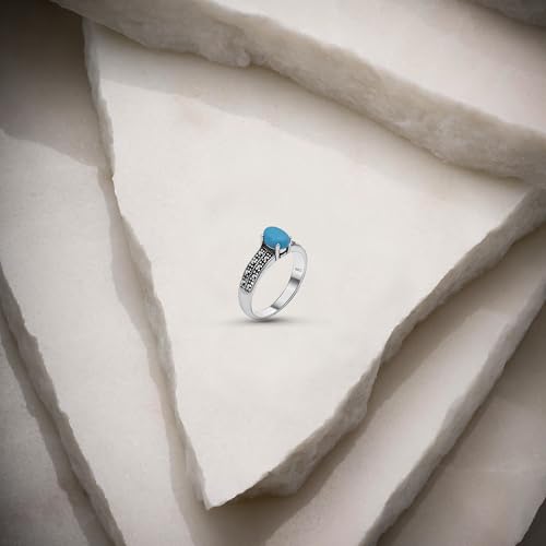 Alpha Rock Genuine Solid 925 Sterling Silver Simulated Oval Turquoise Marcasite Accents Halo Ring, Statement Engagement Promise Wedding Birthstone Oxidized Fine Ring, Gift for Women2