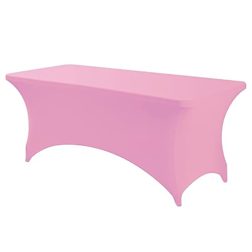 ANNAFRIS 6 Feet Spandex Table Cover for Folding Tables, 183x76x76cm Elastic Cover for Massage Beds, Table Cover for Weddings, Banquets, Parties Washable, Non-Wrinkle(Pink)