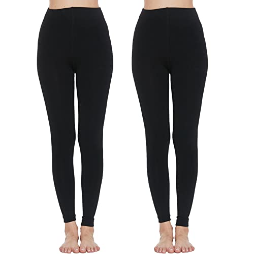 MANZI Women's 2 Pairs Super Opaque Soft Warm Fleece Tights 400 Denier, Black-Footless, L