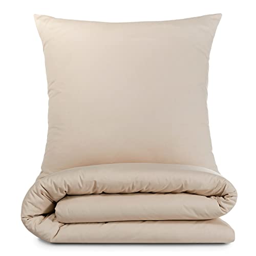 Alreya Renforcé Bettwäsche 200 x 220 cm mit 2 Kissenbezuge 80 x 80 cm - 100% Baumwolle mit Reißverschluss, Superweiches Bettbezug, Beige