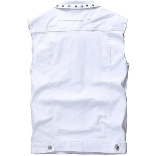 Men's White Denim Vest Single Breasted Rivet Party Stage Slim Fit Cotton Denim Waistcoat2