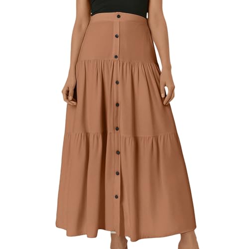 Falda Con Pantalones Holidaya Falda Larga Con Botones Delanteros Para Vacaciones Elegantes Trajes De Playa Falda Blanca Larga Mujer, caqui, L