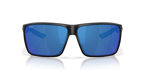 Costa Man Sunglasses Matte Black Frame, Blue Mirror Lenses, 64MM
