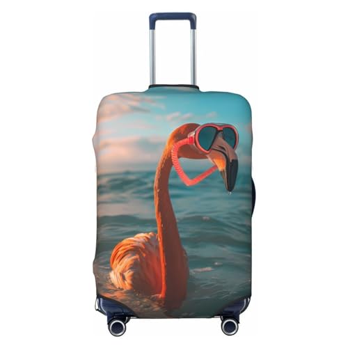 Swimming Goggled Flamingo Luggage Cover Protector Anti-Scratch Washable Fits 18-32 Inch Luggage-Small