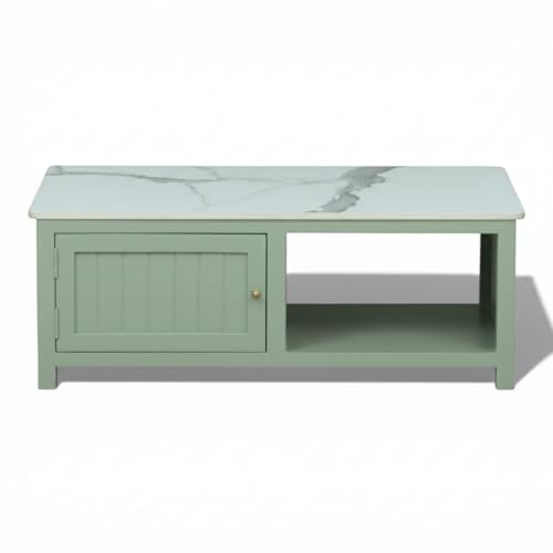 Image of Solid Wood Center Table| Premium Sintered Stone Coffee Table for Living Room | Wooden Centre Table | Finish- Premium Acrylic Sage Green