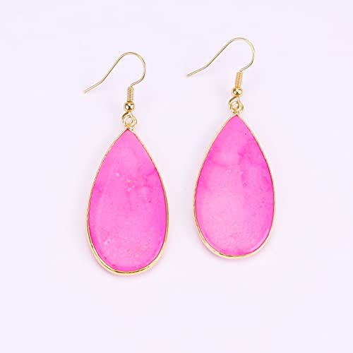 Baublestar Natural Crystal Healing Birth Stone Statement Drop Earrings Hot Pink Teardrop Quartz Dangle Gold Fashion Jewelry For Women Girls #TOP2