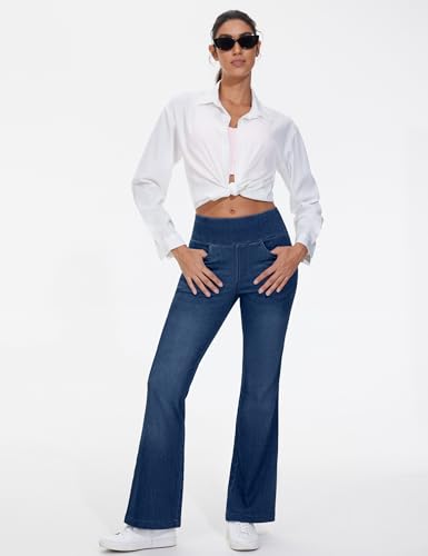 THE GYM PEOPLE Women's Tummy Control Bell Bottom Jeans High Waisted Wide Leg Flare Pants Jeggings with Pockets3