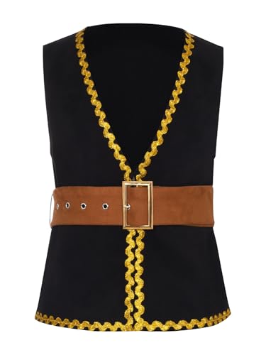 Boys Girls Medieval Steampunk Suede Vest Kids V Neck Sleeveless Belted Dressy Waistcoat Top2