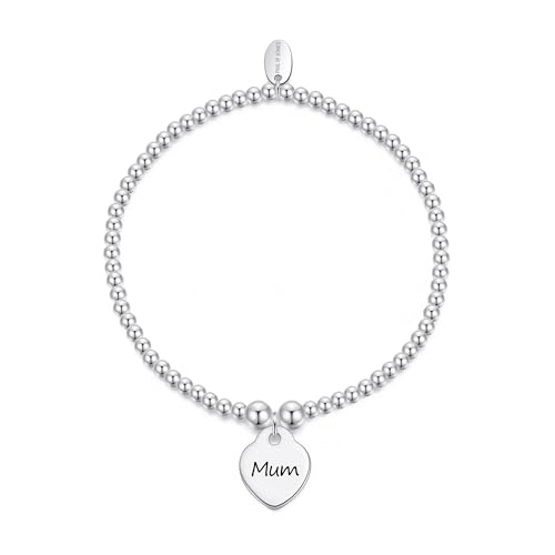 Image of Philip Jones Mum Heart Charm Beaded Stretch Bracelet
