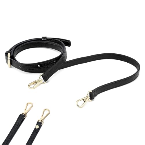 Frauen Leder Schulterriemen Trageriemen, Taschenriemen Leder Taschengurt Henkel Schwarz Gold Ledergurt Taschengurte Zum,Handtaschen Umhängetasche, Längenverstellbarer 100-120cm