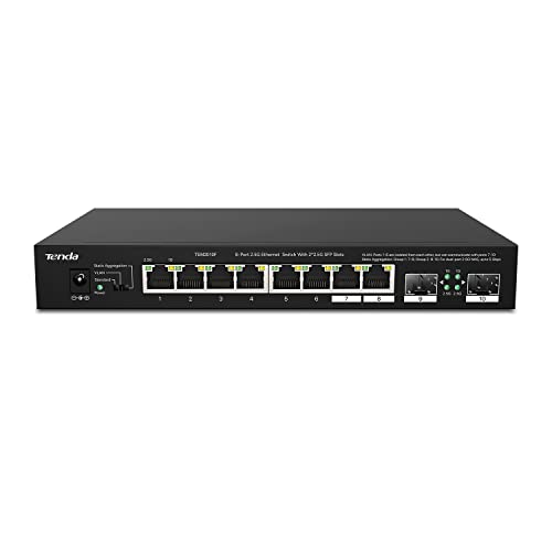 Tenda Switch 2.5 Gigabit, Switch Ethernet 8 Porte 2.5 Gbps, 2 Porte 2,5 Gbps SFP, Porte RJ-45 2,5G, Porte SFP 2,5G, Desktop e Montaggio a Parete, Comp