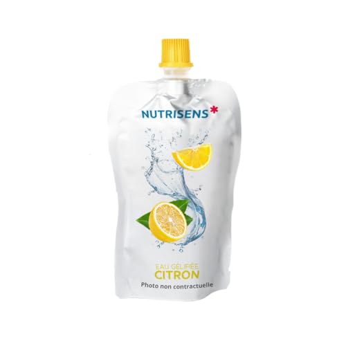 NUTRISENS – Agua gelificada en calabaza – Sabor limón (juego de 36) – Textura lisa y homogénea – Sin azúcar añadido, práctico y transportable – Resistente a la amilasa salival – Aroma natural