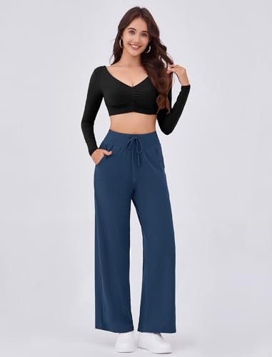 Arolina Womens Wide Leg Pants High Waist Stretch Casual Straight Leg Bottoms2
