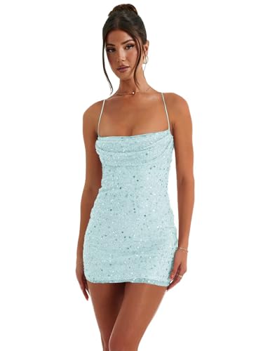 2025 Sequin Beaded Homecoming Dresses for Teens Mini HOCO Tight Cowl Neck Backless Short Cocktail Party Gowns