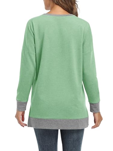 BETTE BOUTIK Women's Drop Long Sleeve Sweatshirts Casual Crewneck Tunic Tops Sweartshirts With Side Slits S-3XL