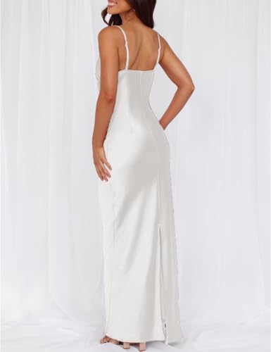 Image of Formal Satin Silk Spaghetti Strap Maxi Dresses for Women Wedding Guest