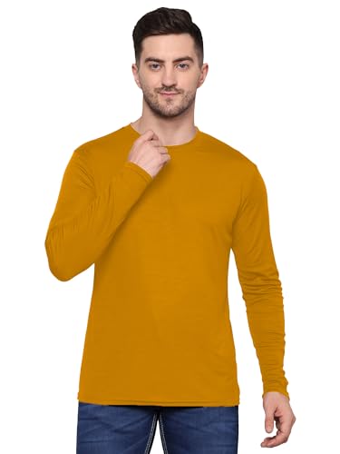 Image of TQH Men's Solid Full Sleeve Slim Fit Polyester T-Shirt Mustard Yellow PT 604