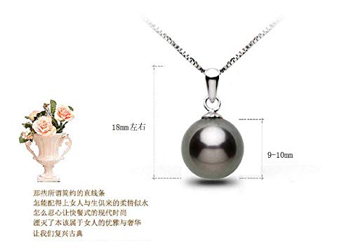Lzz 925 Sterling Silver Tahitian Nanhai Freshwater Cultured Black Pearl Pendant Necklace - 9-10mm Round Pearl Ladies Necklace2