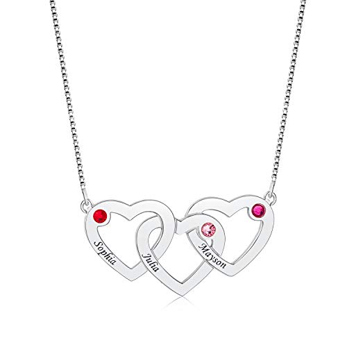 Personalized Intertwined Hearts with 1-5 Birthstones Mother Name Necklace Custom Engraved 1-5 Names Pendant Necklace Jewelry Gift for Mom Grandma