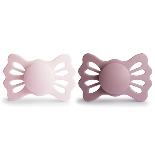 Image of FRIGG Lucky Symmetrical SilkySoft Silicone Baby Pacifier | Made in Denmark | BPA-Free (White Lilac /Twilight Mauve, 6-18 Months)