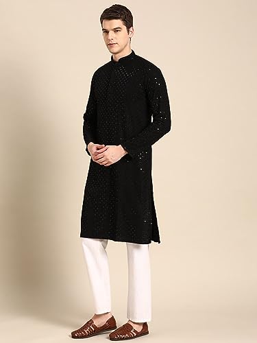 Image of Rajubhai Hargovindas Men Chikankari and Sequin Work Kurta