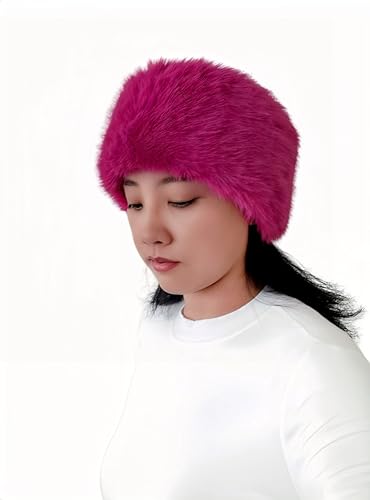 Lina & Lily Women's Winter Headband Head Ear Warmer Long Pile Faux Fur (Dark Pink) - Image 3