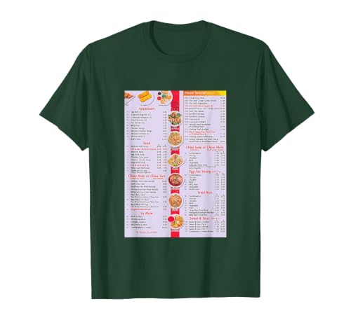 Chinese Food Menu T-Shirt, Men, Dark Green, Small