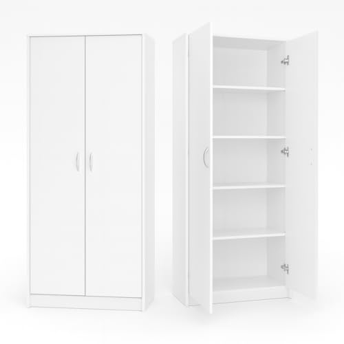 KUBUTKU Armadio da ufficio Armadietto multiuso con 2 ante e 5 scomparti, 180 x 74 x 35 cm, bianco