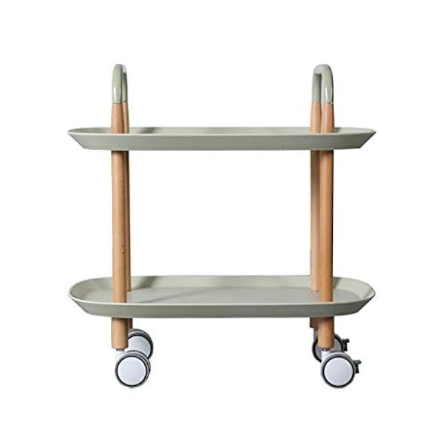 2 Tier Food Cart Wooden Stand with Polypropylene Trays and Lockable Wheels for Kitchen, Hotel, Restaurant, and Nursing Home.-hqpejDKz