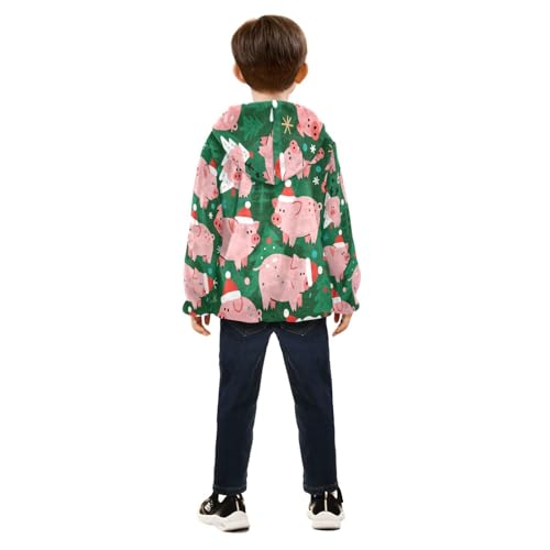 Pig Pattern with Christmas Toddler Fleece Jacket Girl Boys Hooded Fleece Jacket Coat Warm Outwear Zip-up 3-10T4