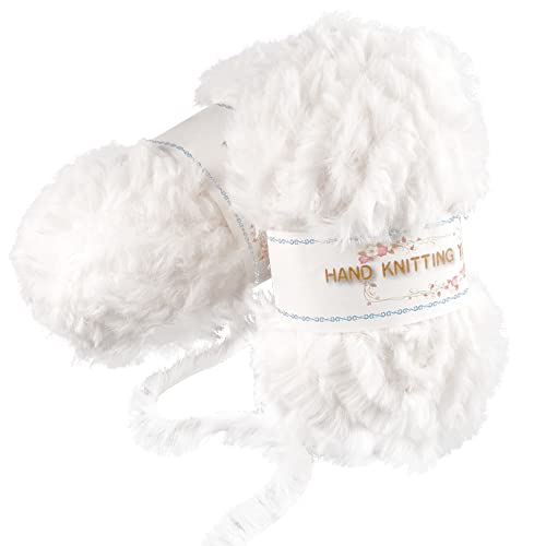 WXJ13 2 Roll Faux Fur Yarn, Chunky Yarn White Soft Fluffy Fur Yarn Fuzzy Fur Yarn Eyelash Yarn for Crochet Knit Clothes Knitting, Weaving DIY Craft (50gÃ—2)