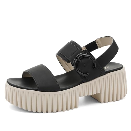Image of UBFEN Womens Platform Sandals Comfortable Arch Support 2 Adjustable Straps | 2.75'' Lightweight Chunky Heel, Soft Cushioned Footbed, Non-slip for Dressy, Work, and Casual Wear