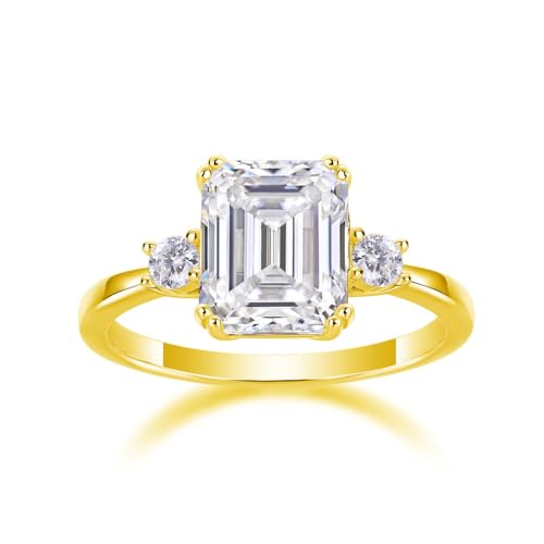 Bague moissanite émeraude 4 carats femme argent S925 diamant lab