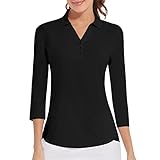 Women's Polo Shirt 3/4 Sleeve Golf Quick Dry T Shirts UPF 50+ Athletic Casual Work Shirts Tops for Women(Black,S)