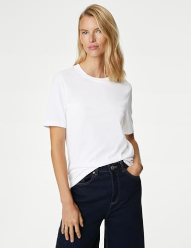 Image of Marks & Spencer Womens Solid Cotton V-Neck Everyday Fit T Shirt