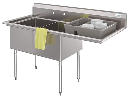 Image of KoolMore 63 in. 18-Gauge 2-Compartment Commercial Sink with Backsplash and 24 in. Right Drainboard, Bowl dimensions 18 inchx24 inchx14 inch in Stainless-Steel (KM-SB182414-24R3)