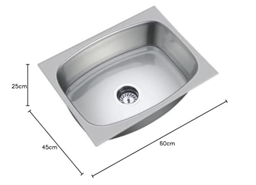 Image of EVANEX Kitchen Sink 24x18x10 Inch Hydraulic Sink Single Bowl 304 Stainless Steel Sinks for Kitchen Basin | Glossy Finish Indian Kitchen Sink Including Coupling, Waste Pipe | Kitchen Sinks