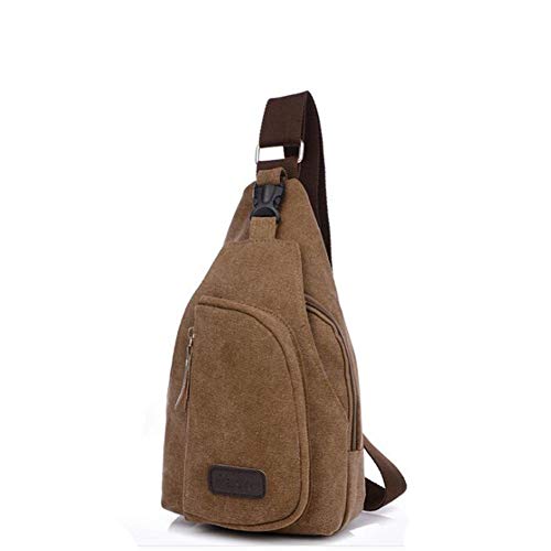 Leoie Bolso Bandolera de Hombro para Hombre, de Lona al Aire Libre, para Montar en el Pecho, Cruzado, Bandolera, Bolso de Hombro, marrón