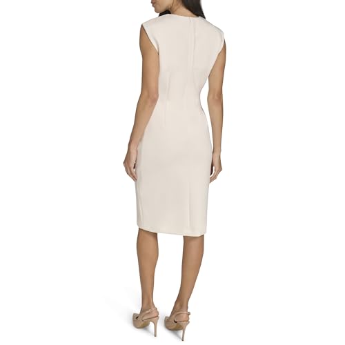 Image of Calvin Klein Women's Sleeveles Cutout Crossover Neckline Knee Length Crepe Sheath Dress