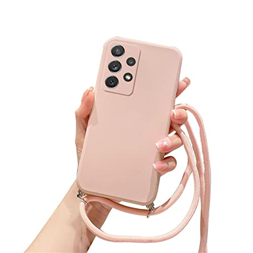 Alihtte Coque pour Samsung Galaxy A32 4G avec Cordon de Collier,Coque avec Cordon pour Galaxy A32 TPU Bumper Etui Housse Cordon Réglable Téléphone Portable Lanyard Case pour Galaxy A32 Rose Cover