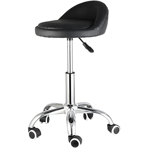 HomGarden Adjustable Rolling Swivel Salon Stool for Tattoo Massage Facial Spa Office Kitchen Drafting Chair Stool w/Backrest Cushion & Wheels Cover