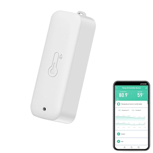 Smart igrometro termometro: impermeabile umidità e sensore di temperatura con notifica di allarme app, sensore WiFi automagnetico per interni esterni, compatibile Alexa (1 PC, bianco)