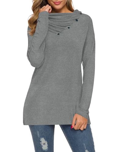 Image of WEACZZY Women's Long Sleeve Shirts Button Cowl Neck Casual Loose Tunic Tops Blouse Dressy Fashion 2026