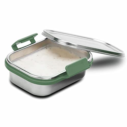 Image of SIGNORA WARE 240 ML Cute Compact Lunch Boxes For School Kids Girls Boys With Steel Lid With Clip Lock /Air Tight Spill Proof /Food Grade BPA Free Container For Childrens (Rectangle | E Green)