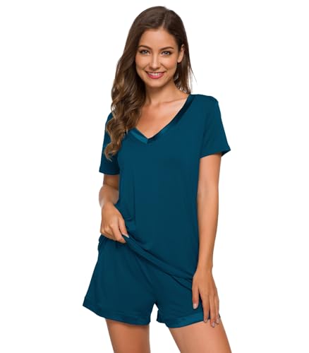 Image of WiWi Viscose from Bamboo Pajamas Set for Women Super Soft Short Sleeve Cooling Summer Plus Size Pjs Sets Sleepwear S-4X